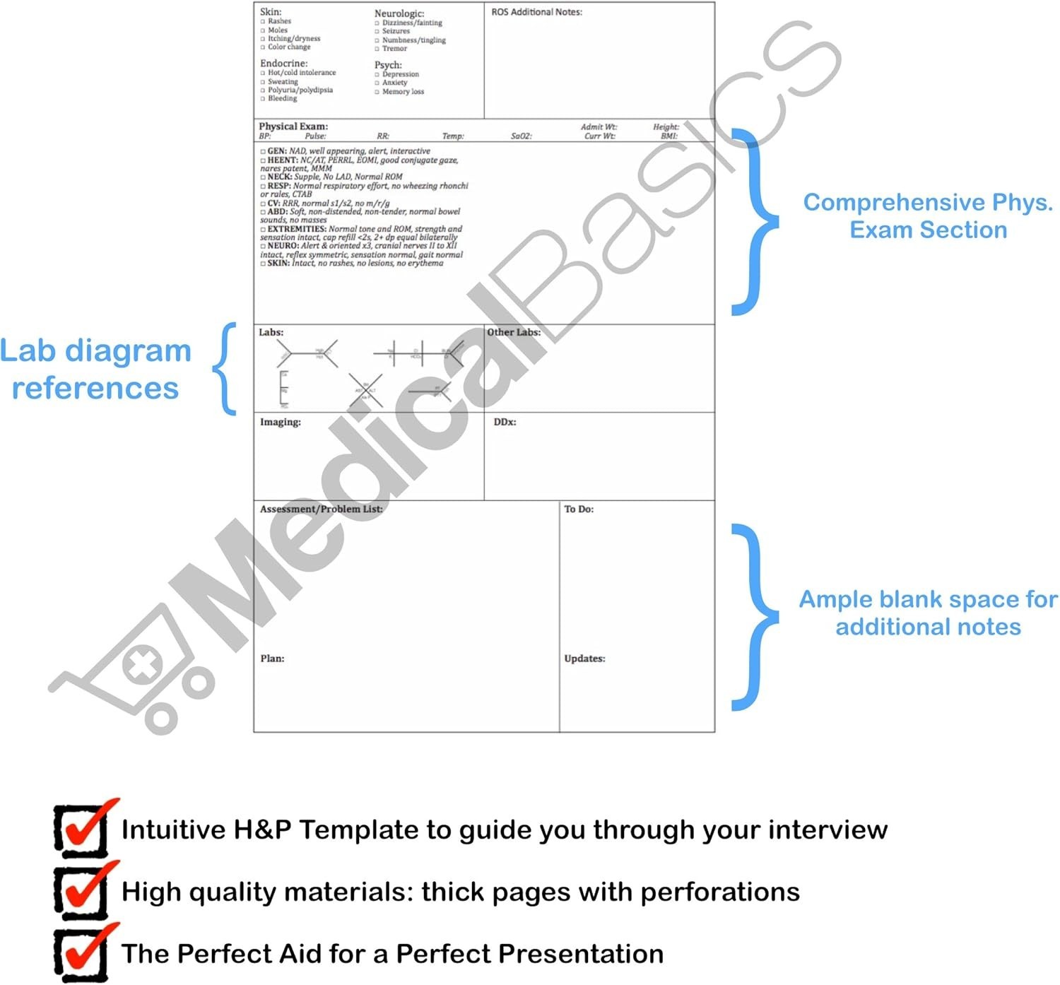 Medical History and Physical Notebook 100 Templates Perforated Pages For Medi…