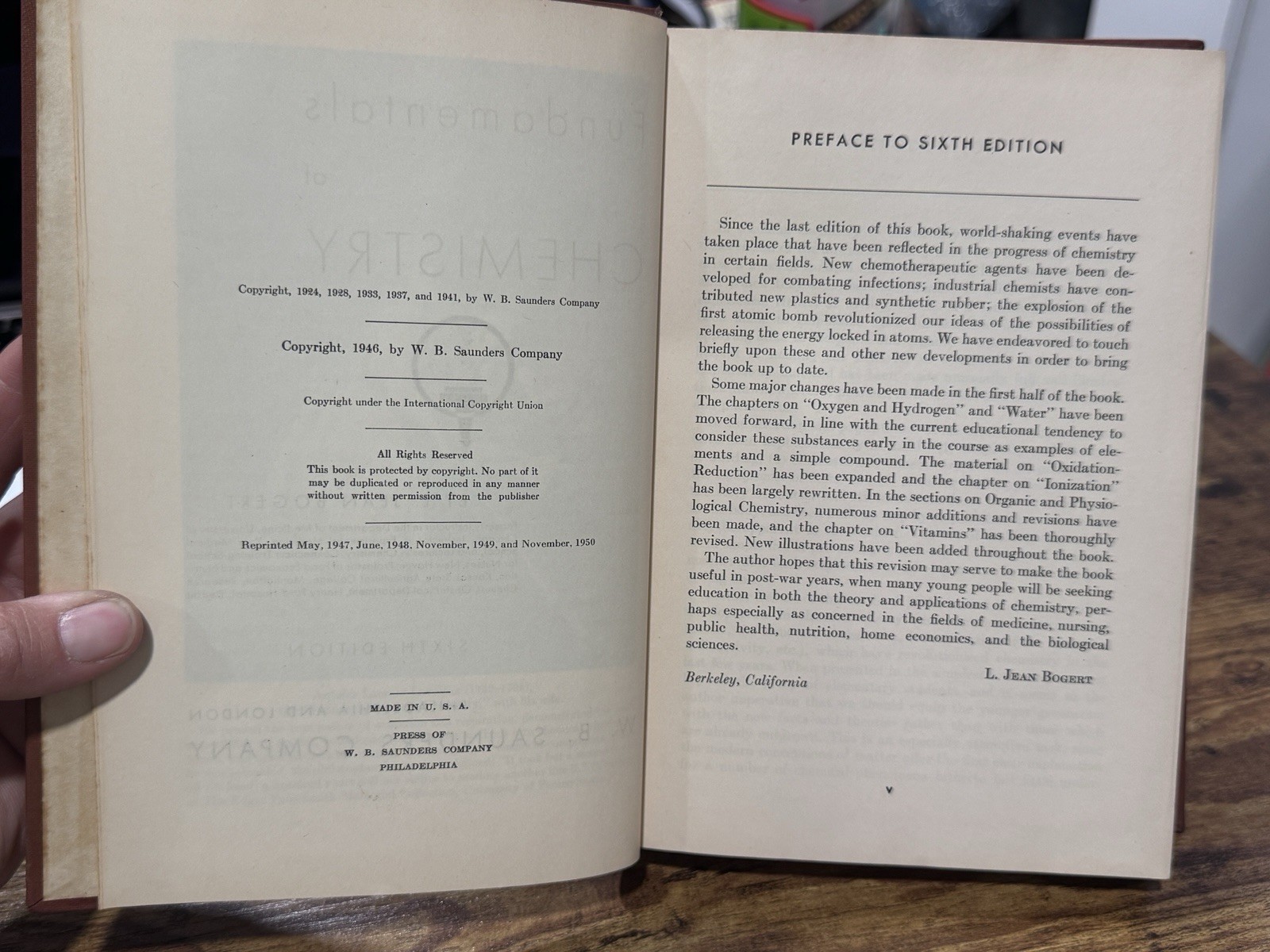 Fundamentals of Chemistry L. Jean BOGERT 6th Ed Hard Cover 1946 W.B. Saunders co
