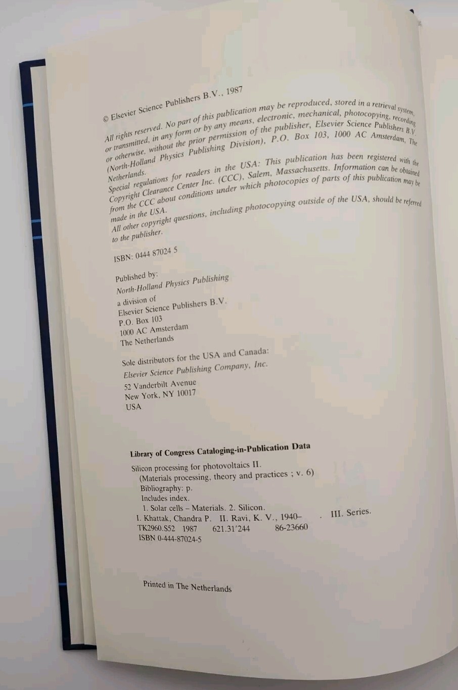 Silicon Processing For Photovoltaics II – Materials Theory And Practices Vol 6