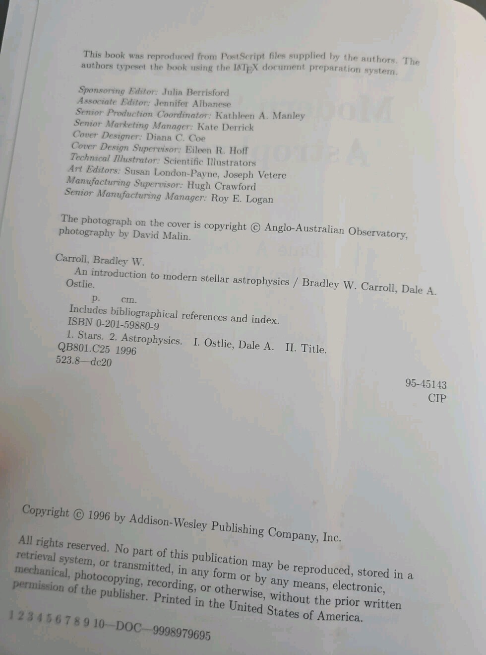 An Introduction to Modern Stellar Astrophysics by Ostlie & Carroll 1996 HC