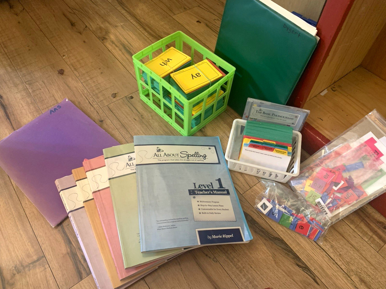 All About Spelling Levels 1-5/ with cards and tiles and phonograms audio