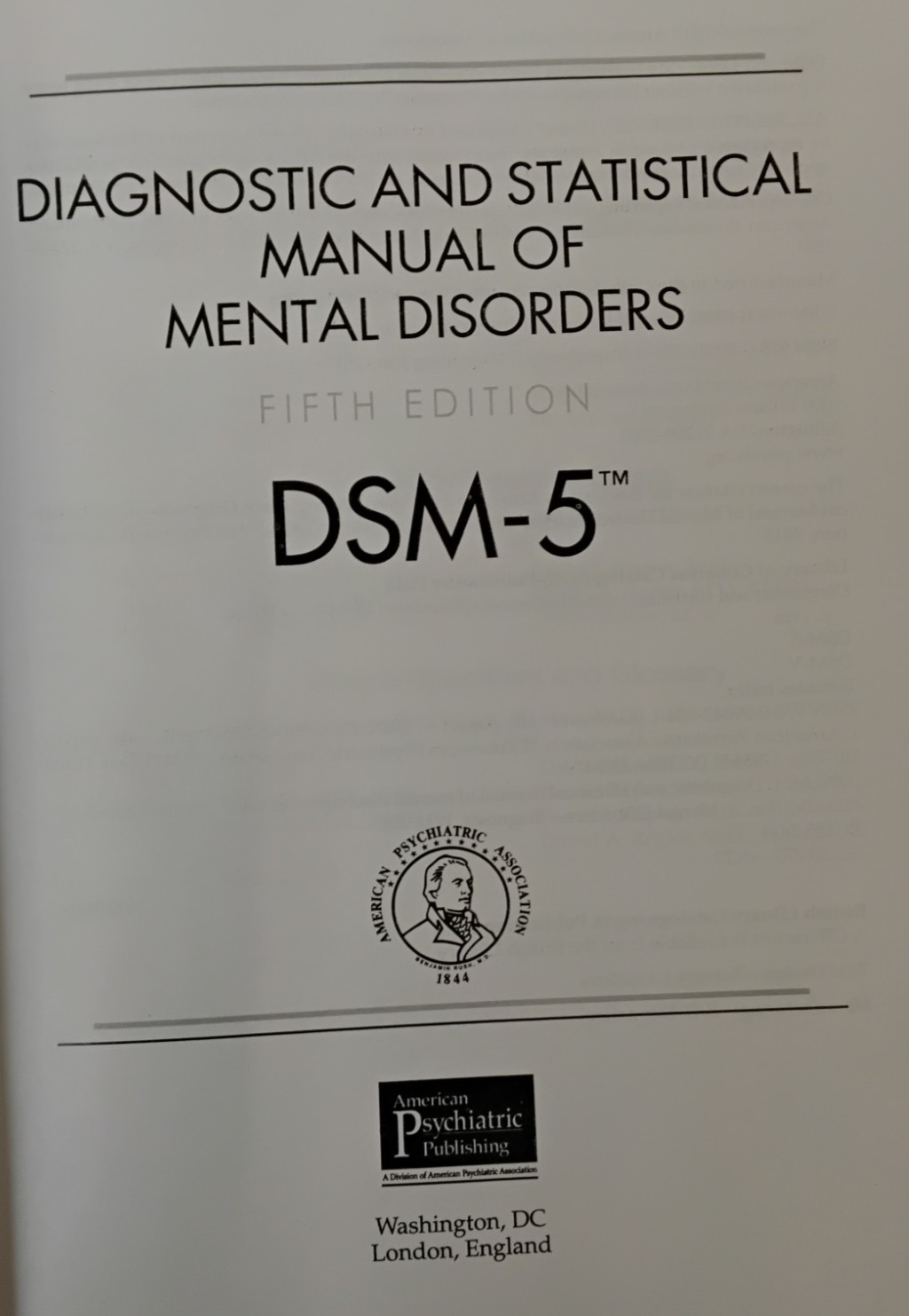Diagnostic & Statistical Manual of Mental Disorders DSM-5 5th Edition HC #B1005