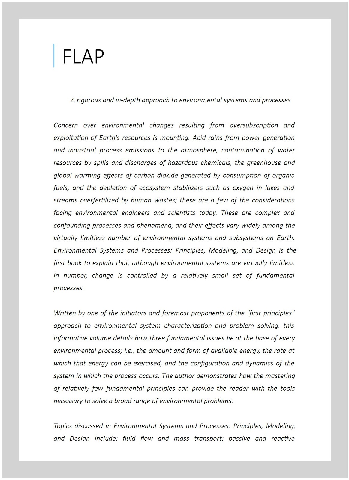 Environmental Systems and Processes : Principles, Modeling, and Design, Hardc…