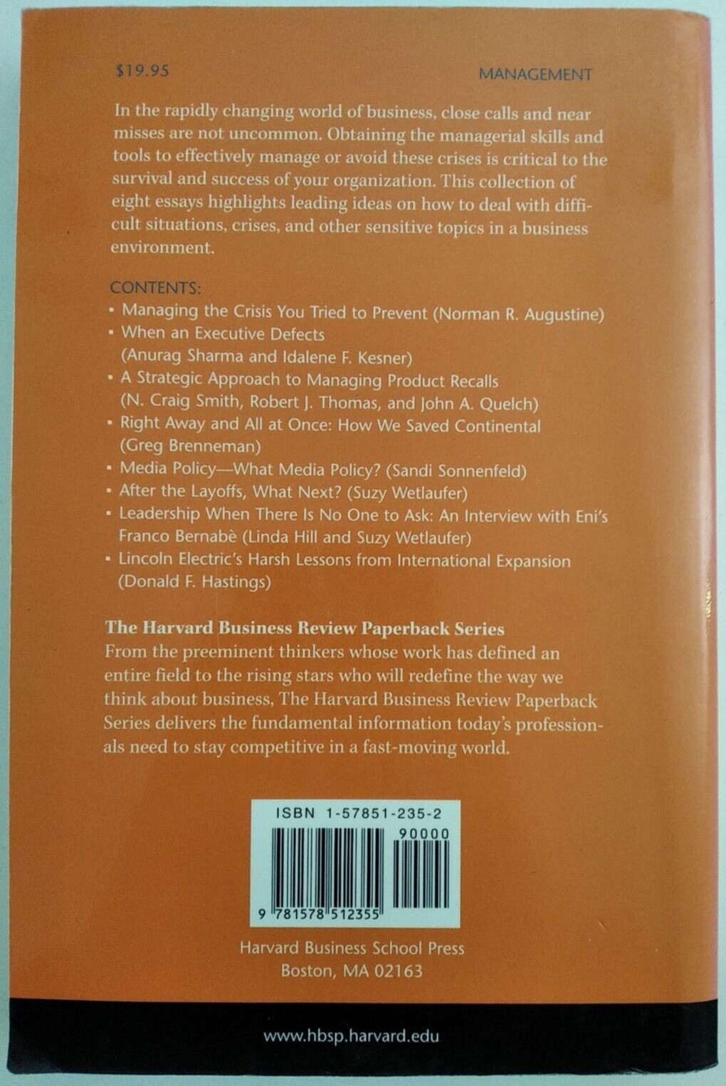 3 BOOKS on Crisis Management – Harvard Business School (2) 2000´s Paperbacks