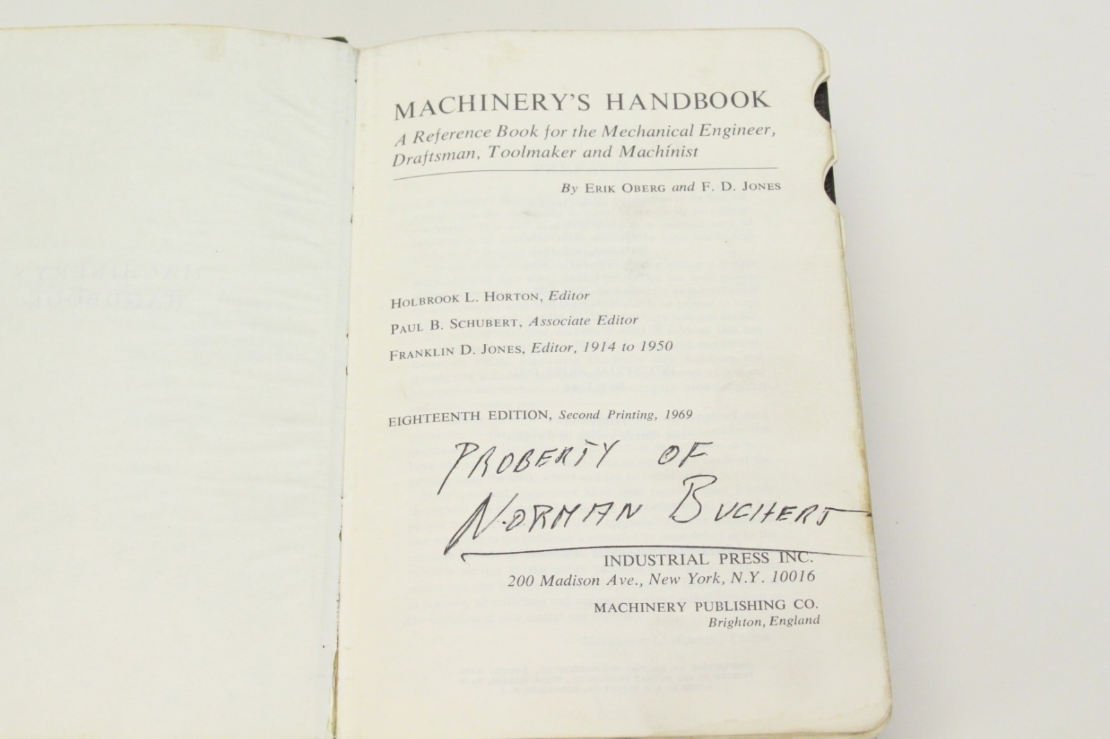 Machinery’s Handbook 18th Edition 1969 Edition Soft Cover Tab