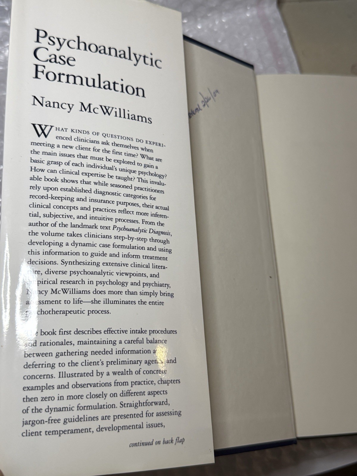 Psychoanalytic Case Formulation by Nancy McWilliams 1999 Hardcover PSYCHOLOGY