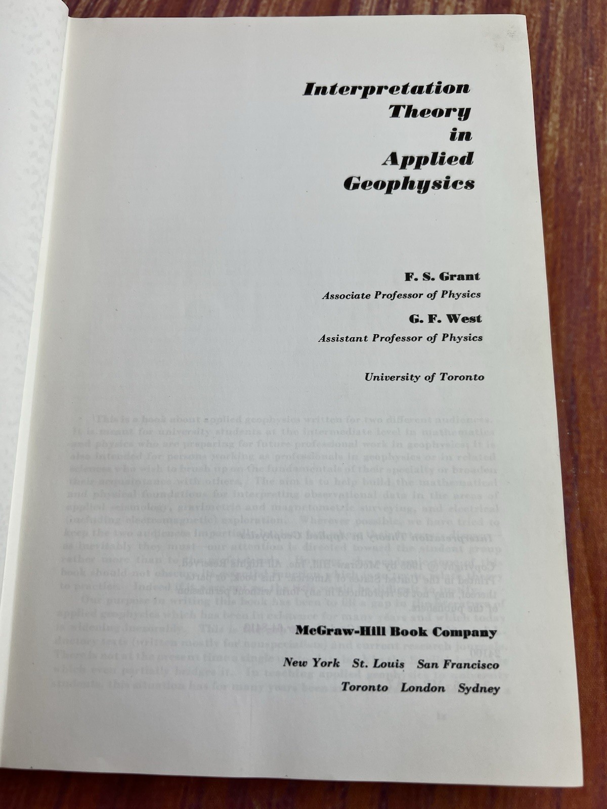 Interpretation Theory in Applied Geophysics by FS Gran 1965 – VERY GOOD