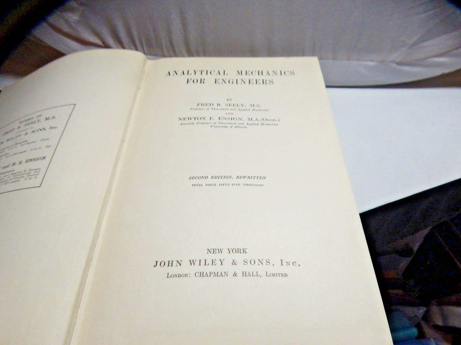 Analytical Mechanics For Engineers Seely Ensign 2nd Edition Book 1933 Hardcover