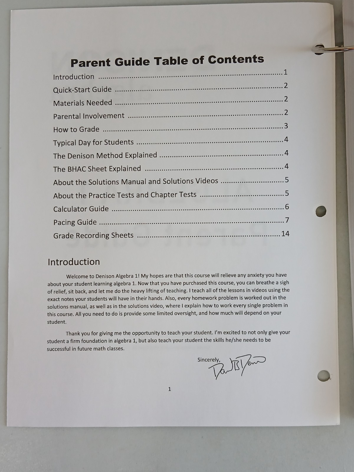 Denison ALGEBRA 1 Solutions Manual and Parent Guide & Test Booklet Book Lot Used